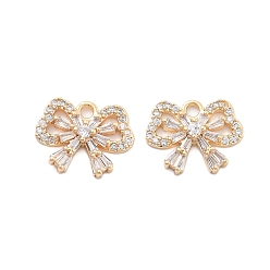 Прозрачный Латунные микро проложить кубического циркония подвески, без никеля , бантом прелести, реальный 18 k позолоченный, прозрачные, 13x16x3.5 мм, отверстие : 2 мм