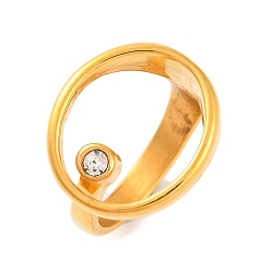 Золотой Ионное покрытие (ip) 304 овальные кольца-манжеты из нержавеющей стали со стразами для женщин, золотые, 19 мм, размер США 7 (17.3 мм)