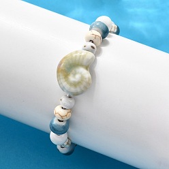 Бежевый Браслеты из фарфоровых бусин ручной работы и синтетических бусин говлита для женщин, с фарфором и шармом из говлита, бежевые, внутренний диаметр: 2 дюйм (5.2 см)