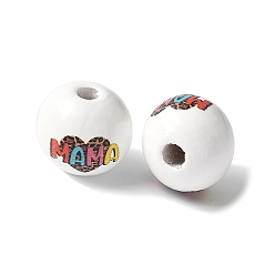 Слово Тема дня матери печатные деревянные европейские бусины, бусины с большим отверстием, круглые, мама, слово, 16.5x14.5 мм, отверстие : 4 мм