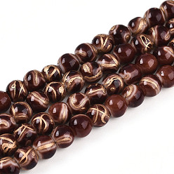 Кокосово-Коричневый Выпечки нарисованных стеклянных бусин прядей, круглые, волочильных стиле, кокосового коричневый, 6~6.5 мм, отверстие : 1 мм, около 139~162 шт / нитка, 29.53~34.25 дюйм (75~87 см)