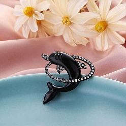 Черный Эмалевые булавки в виде дельфина, Броши из сплава со стразами для рюкзака, чёрные, 43x38 мм