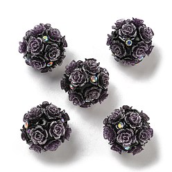 Темно-Фиолетовый Акриловые бусины ручной работы из полимерной глины со стразами, цветочные светящиеся бусины, светится в темноте, темно-фиолетовый, 20 мм, отверстие : 1.8 мм