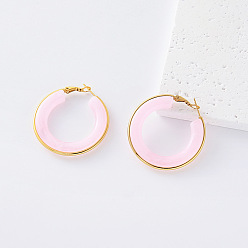 Pink 304 Серьги-кольца из нержавеющей стали и смолы для женщин, круглые, золотые, розовые, 40x40 мм