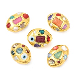 (52) Непрозрачная лаванда Овальные латунные бусины из натурального культивированного пресноводного жемчуга, долговечный, с лэмпворком, стеклом и крашеным нефритом, золотые, разноцветные, 35x24.5~26.5x19~19.5 мм, отверстие : 1 мм