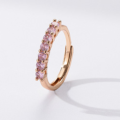Бледно-Розовый Плоские круглые микро латунь проложить кубического циркония палец кольца, золотые, розовый жемчуг, внутренний диаметр: регулируемый