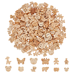 Mixed Shapes 240 шт. 12 стили 2 деревянные пуговицы с отверстием, бежевые, разнообразные, 12.5~20x14.5~23.5x2.5~3.5 мм, отверстие : 1.2~2.5 мм, 20 шт / стиль