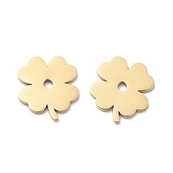 Настоящее золото 14K 304 прелести нержавеющей стали, клевер очарование, ионное покрытие (ip), реальный 14 k позолоченный, 14x14x1 мм, отверстие : 1.8 мм
