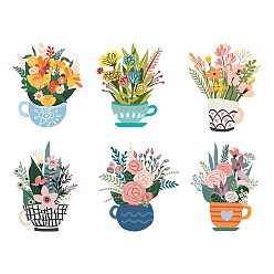 Цветок Самоклеящиеся декоративные наклейки на стену из ПВХ, Водонепроницаемые наклейки на чашки для украшения стен дома, гостиной, спальни, цветочным узором, 390x800 мм, 2 шт / комплект