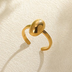 Настоящее золото 18K 304 из нержавеющей стали манжеты кольца, овальные, реальный 18 k позолоченный, 14x9 мм, регулируемый