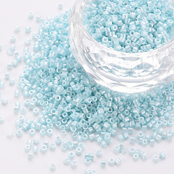 Light Blue Fluorescent Color Glass Cylinder Beads, Seed Beads, Baking Paint, Round Hole, Light Blue, 1.5~2x1~2mm, Hole: 0.8mm, about 8000pcs/bag, about 1pound/bag