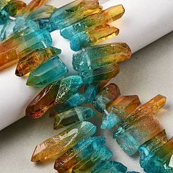 Темный Голубой Нити из двухцветных бусин из натурального кварца, окрашенные, граненый пуля, Топ пробуренной, темные голубые, 24~50x9.5x8 мм, отверстие : 1.7 мм, около 21 шт / нитка, 7.28''~7.68'' (18.5~19.5 см)