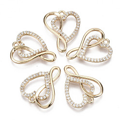 Прозрачный Латунные микро проложить кубического циркония подвески, долговечный, Сердце и бесконечность, золотой свет, прозрачные, 21x16.5x2 мм, отверстие : 1.5 мм