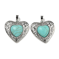 Synthetic Turquoise Synthetic Turquoise Peach Love Heart Pendants, Rack Plating Brass Hollow Heart Charms, Cadmium Free & Lead Free, 29.5x30.5x7.5mm, Hole: 7.5x5mm