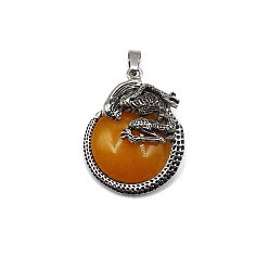 Topaz Jade Natural Topaz Jade Pendants, with Antique Silver Alloy Finding, Flat Round with Skull Charms, 40x35mm