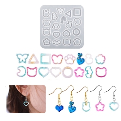 Смешанные Узоры DIY звезда/сердце/цветок/кролик шейкер-наполнитель силуэт силиконовые формы для зыбучих песков, формы для литья смолы, для уф-смолы, изготовление изделий из эпоксидной смолы, смешанные узоры, 85x85x4 мм, внутренний диаметр: 8.5~15x10~15 мм