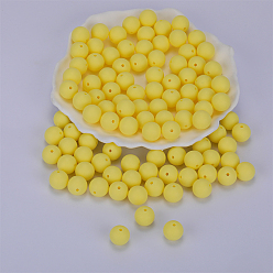 Champagne Yellow Round Silicone Focal Beads, Chewing Beads For Teethers, DIY Nursing Necklaces Making, Champagne Yellow, 15mm, Hole: 2mm