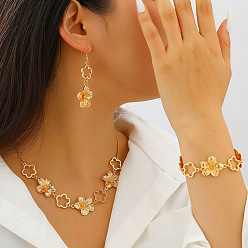 Золотой Браслеты, серьги и ожерелья из цинкового сплава, цветок, золотые, 430мм и 160мм и 67x22мм