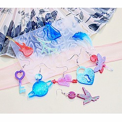 Белый DIY силиконовые формы для кулона, формы для литья смолы, животное/музыкальный инструмент/сердце, белые, 126x92x4 мм, отверстие : 1.6 мм, внутренний диаметр: 12~43.5x12~55 мм