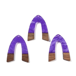 Сине-фиолетовый Подвески из смолы и дерева, арочные прелести, синий фиолетовый, 37.5x28.5x3.5 мм, отверстие : 2 мм
