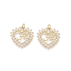 Настоящее золото 18K Подвески из латуни с микро-паве ко Дню святого Валентина, прозрачные циркониевые подвески, сердце с феей, талисманы веры, реальный 18 k позолоченный, 22x22.5x2.5 мм, отверстие : 3 мм