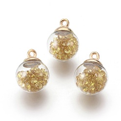 (932FM) Темно-синий аква-матовый с подкладкой Прозрачные стеклянные бутылки подвески, со стеклянным горным хрусталем внутри и экологичными пластиковыми крышками для бутылок, круглые, темно-золотистые, 21x16 мм, отверстие : 2.5 мм