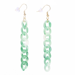 Medium Sea Green Acrylic Curb Chain Tassel Earrings, Dangle Earrings, with Golden Plated Brass Earring Hooks and Plastic Ear Nuts, Medium Sea Green, 87mm, Pin: 0.8mm