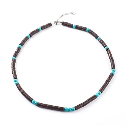 Бирюза Ожерелья из натурального кокоса, с бусинами из синтетической бирюзы и 304 застежками-лобстерами из нержавеющей стали, бирюзовые, 20.66 дюйм (52.5 см)