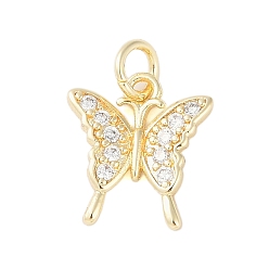 Настоящее золото 18K Покрытие стойки латунь микропаве прозрачные кубические циркониевые подвески, с прыжковых колец, долговечный, без свинца и без кадмия, бабочка, реальный 18 k позолоченный, 13x11.5x1.5 мм, отверстие : 3 мм