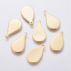 Золотой 201 подвески из нержавеющей стали, штамповка пустой метки, слеза, золотые, 18x10x1 мм, отверстие : 1 мм
