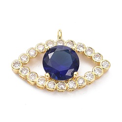 Midnight Blue Brass Micro Pave Cubic Zirconia Pendants, Eye Shape, Golden, Midnight Blue, 16x25x6mm, Hole: 1.8mm