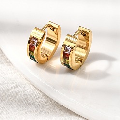 Разноцветный Серьги из 304 нержавеющей стали, ионное покрытие (ip), реальный 18 k позолоченный, с кубического циркония, красочный, 13x4 мм