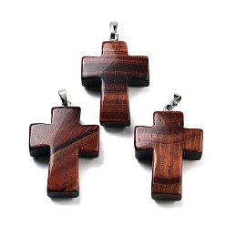 Тигровый глаз Подвески из натурального красного тигрового глаза, окрашенные и нагретые, Подвески в виде креста с религией и стойкой, платиновый оттенок, латунная застежка на поручнях, 35x23x9 мм, отверстие : 7x4 мм