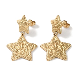 Настоящее золото 18K Текстурная звезда 304 серьги с подвесками из нержавеющей стали, серьги-гвоздики для женщин, реальный 18 k позолоченный, 37x22.5 мм