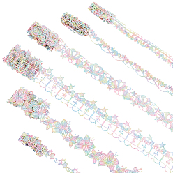 Mixed Shapes 6 mètres 6 styles de ruban de dentelle en polyester à fleurs, bordure en dentelle fleurie, pour la couture de vêtements, formes mixtes, 3/4~1-5/8 pouces (17.5~40 mm), 1 cour/style