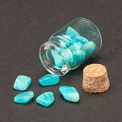 Amazonite Transparent Glass Wishing Bottle Decoration, with Natural Amazonite Chip Beads, 22x34mm, Chip Beads: 6~16x5~10x2~8mm