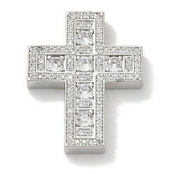 Прозрачный Стойка металлическая латунная микропрофилированная кубическая циркония подвески, долговечный, без свинца и без кадмия, крест прелести, прозрачные, 28x22.5x4.5 мм, отверстие : 2.5x4.5 мм