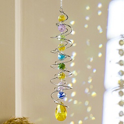 Teardrop Граненые стеклянные ловцы солнца, железный спиральный хвостовой ветер вертушка подвесные украшения, создатель радуги, для украшения сада и дома, слеза, 450 мм