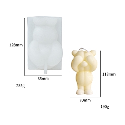 Blanc Moules à bougies en silicone de qualité alimentaire, ours, bricolage, pour la fabrication de bougies, blanc, 12.8x8.5 cm