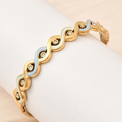 Светло-Синий 304 Женские браслеты из нержавеющей стали с эмалированным покрытием и шарнирным креплением, глаз, со стразами, реальный 18 k позолоченный, ионное покрытие (ip), долговечный, голубой, внутренний диаметр: 2.34x1.95 дюйм (5.95x4.95 см)