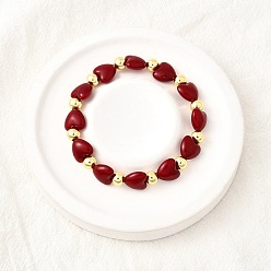 Настоящее золото 18K День святого Валентина абс искусственный жемчуг бусины эластичные браслеты для женщин, сердце, С латунными круглыми бусами, без кадмия и без свинца, стойки покрытие, долговечный, реальный 18 k позолоченный, внутренний диаметр: 2-1/8 дюйм (5.4 см)