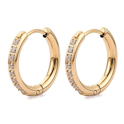 Настоящее золото 18K Серьги из 304 нержавеющей стали, Кольцевая форма, с кубического циркония, ионное покрытие (ip), долговечный, реальный 18 k позолоченный, 17x2.5 мм