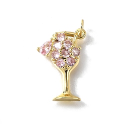 Pink Латунные микро проложить кубического циркония подвески, без кадмия, без никеля и без свинца, бокал прелести, реальный 18 k позолоченный, розовые, 22x15x4 мм, отверстие : 3.4 мм