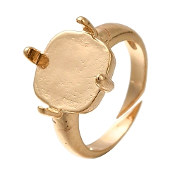 Light Gold Стойки обшивки компоненты латунь кольцо, 4 настройки зубчатого кольца, долговечный, без свинца и без кадмия, квадратный, золотой свет, лоток : 12x12 мм, внутренний диаметр: 17 мм