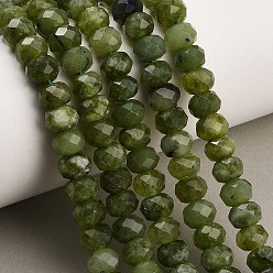 Vert Olive Foncé Rangs de perles de jade blanc naturel teintées et facettées, rondelle, vert olive foncé, 8x5.5~6mm, Trou: 1mm, Environ 64~66 pcs/chapelet, 14.76~15.16'' (37.5~38.5 cm)