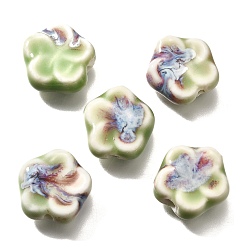 Floral Blanca Cuentas de porcelana hechas a mano, flor, blanco floral, 14.5x15x6.5 mm, agujero: 2 mm