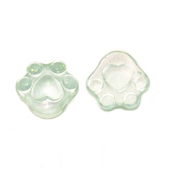 Vert Pâle Cabochons de résine transparente, avec de la poudre de paillettes, griffe de chat, vert pale, 16.5x16.5x8mm