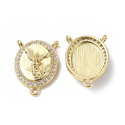 Настоящее золото 18K Экологически чистые стойки с покрытием из латуни, микро паве, кубический цирконий, компоненты люстры, ссылки, розарий, долговечный, без свинца и без кадмия, овальные с ангелом, реальный 18 k позолоченный, 17x12.5x4 мм, отверстие : 1.4 мм