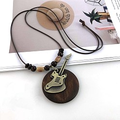 Guitar Длинные ожерелья из сплава пончиков в стиле бохо для женщин, античная бронза, гитар, 35.43 дюйм (90 см)