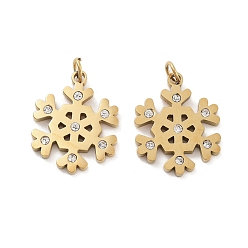 Золотой Ионное покрытие (ip) 304 подвески из нержавеющей стали, с кубического циркония, снежинка, с целью перехода в кольце, золотые, 17x13.5x1.5 мм, отверстие : 2.5 мм